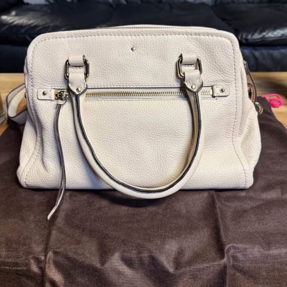 Kate Landry Cream Satchel with Silver Hardware new
